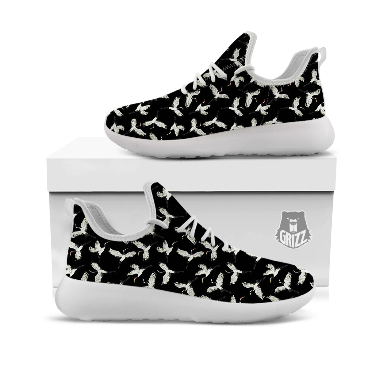 Crane Bird Flying Print Pattern White Athletic Shoes-grizzshop