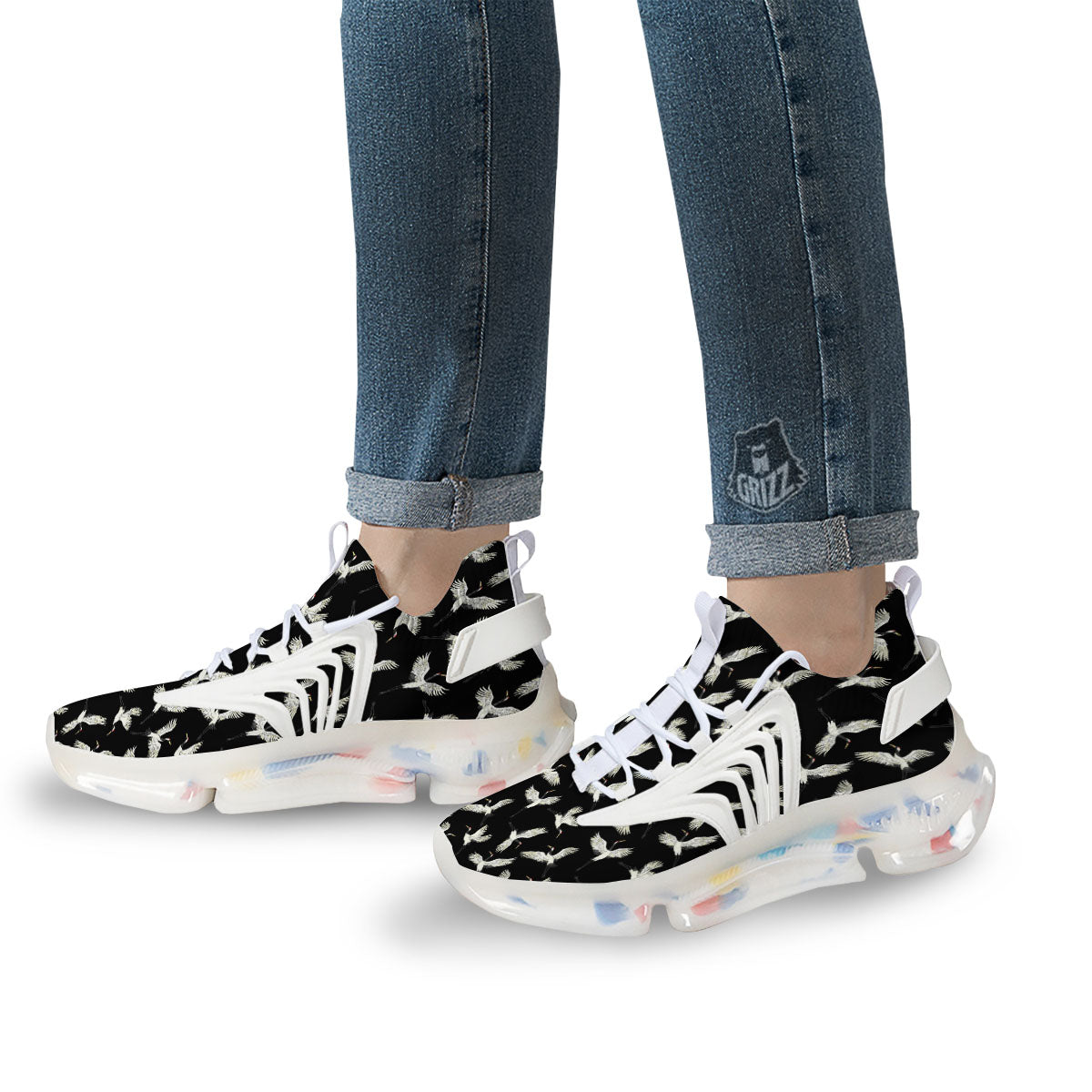 Crane Bird Flying Print Pattern White Gym Shoes-grizzshop