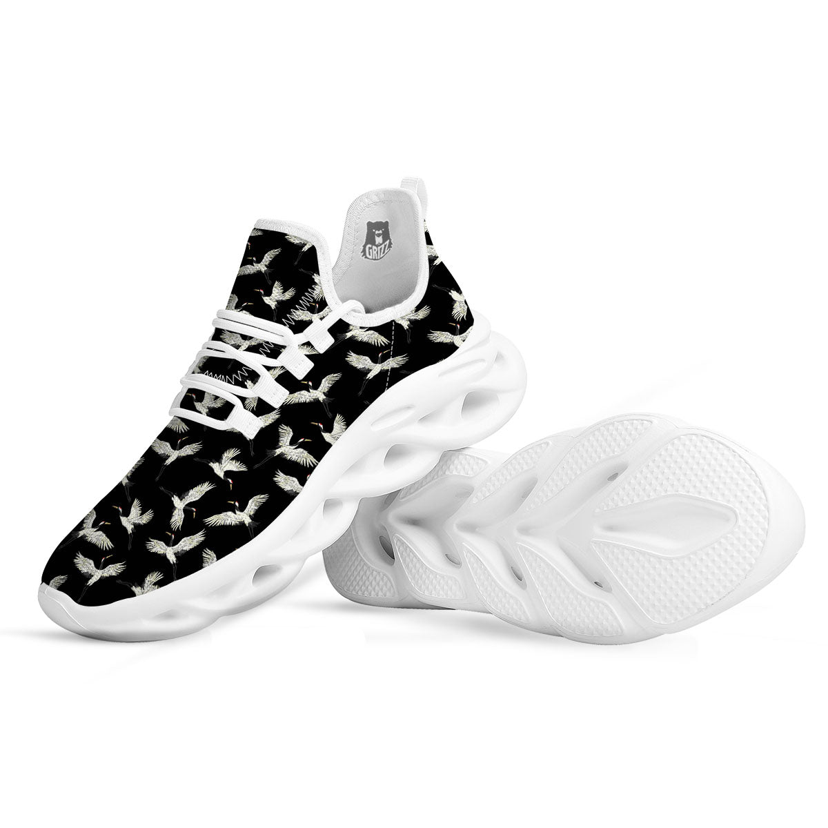 Crane Bird Flying Print Pattern White Running Shoes-grizzshop