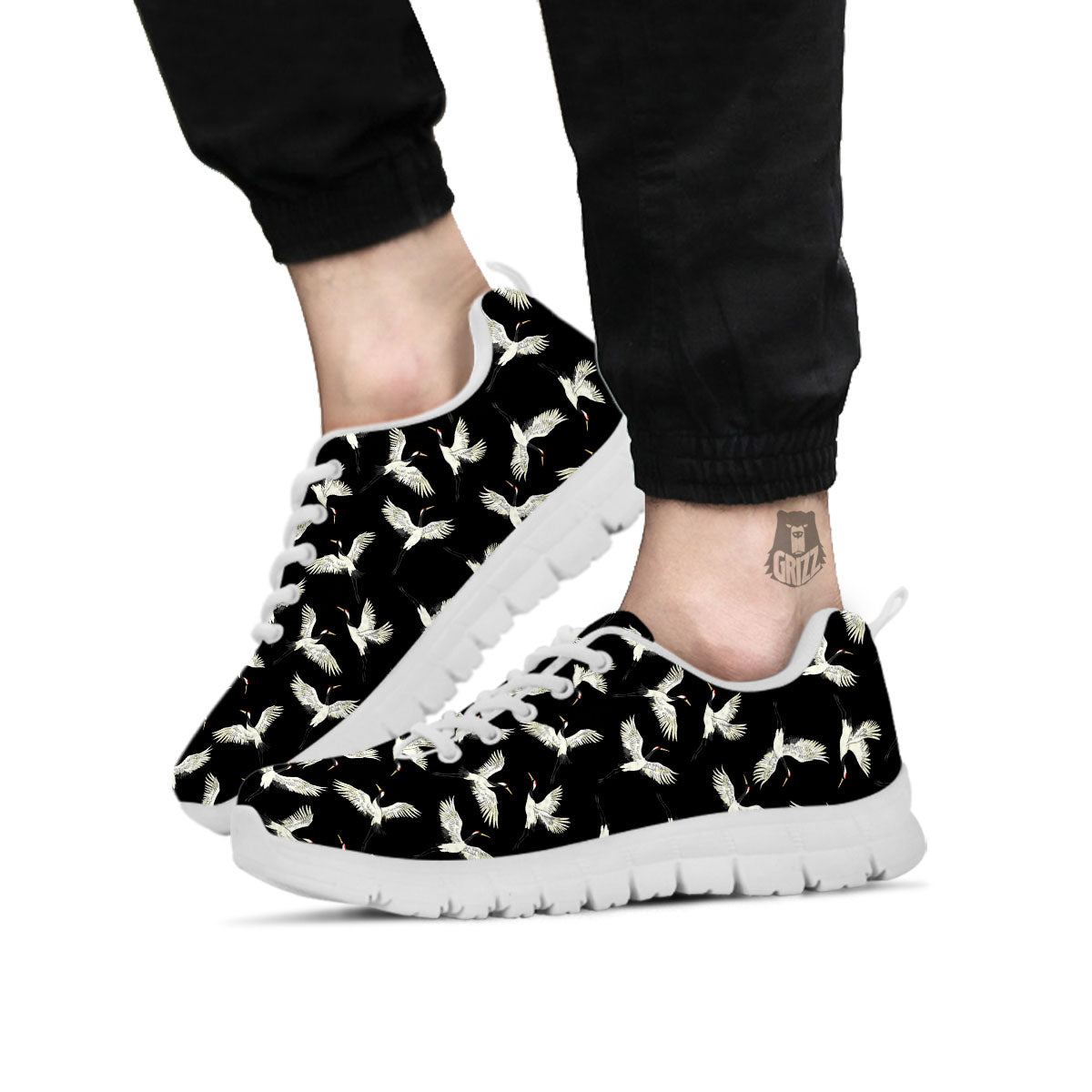 Crane Bird Flying Print Pattern White Sneaker-grizzshop