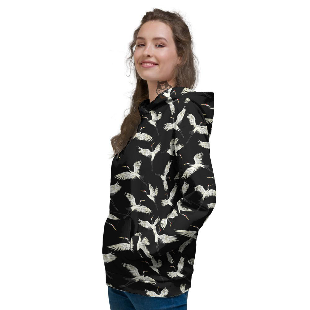 Crane Bird Flying Print Pattern Women's Hoodie-grizzshop