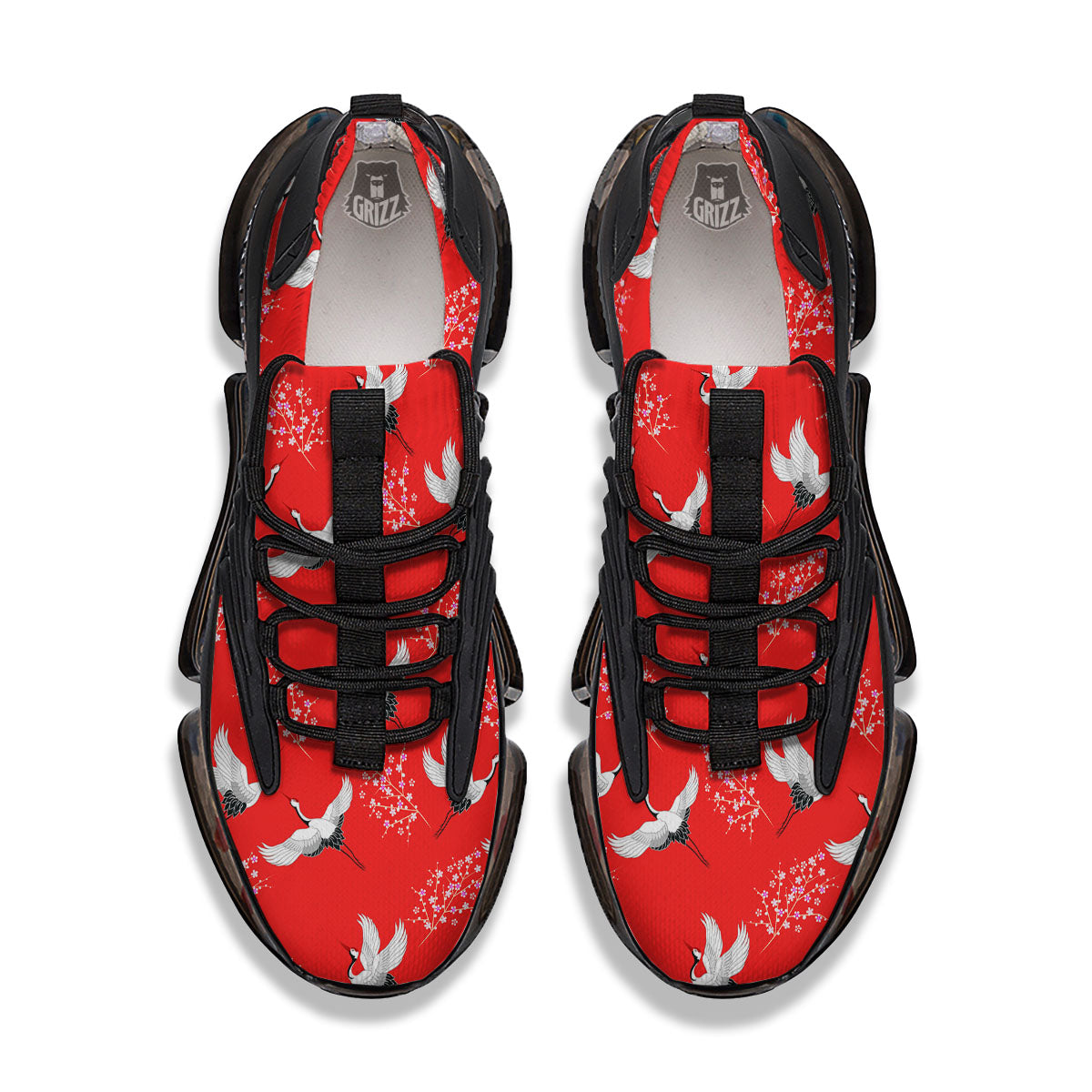 Crane Bird Japanese Print Pattern Black Gym Shoes-grizzshop