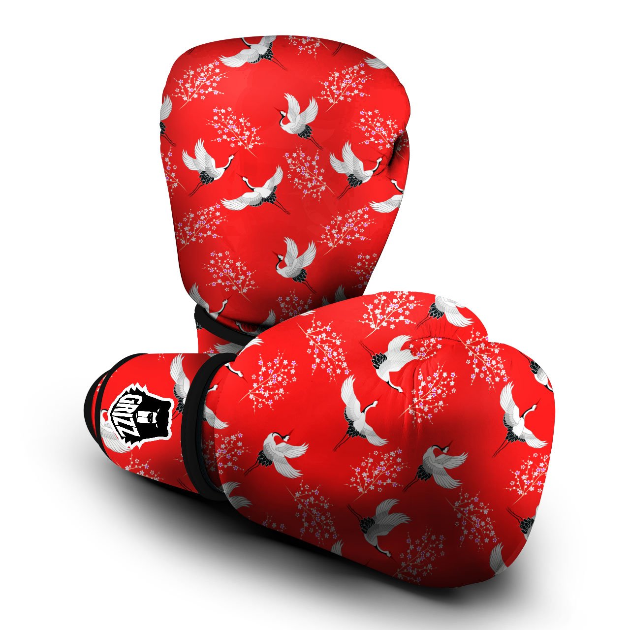 Crane Bird Japanese Print Pattern Boxing Gloves-grizzshop