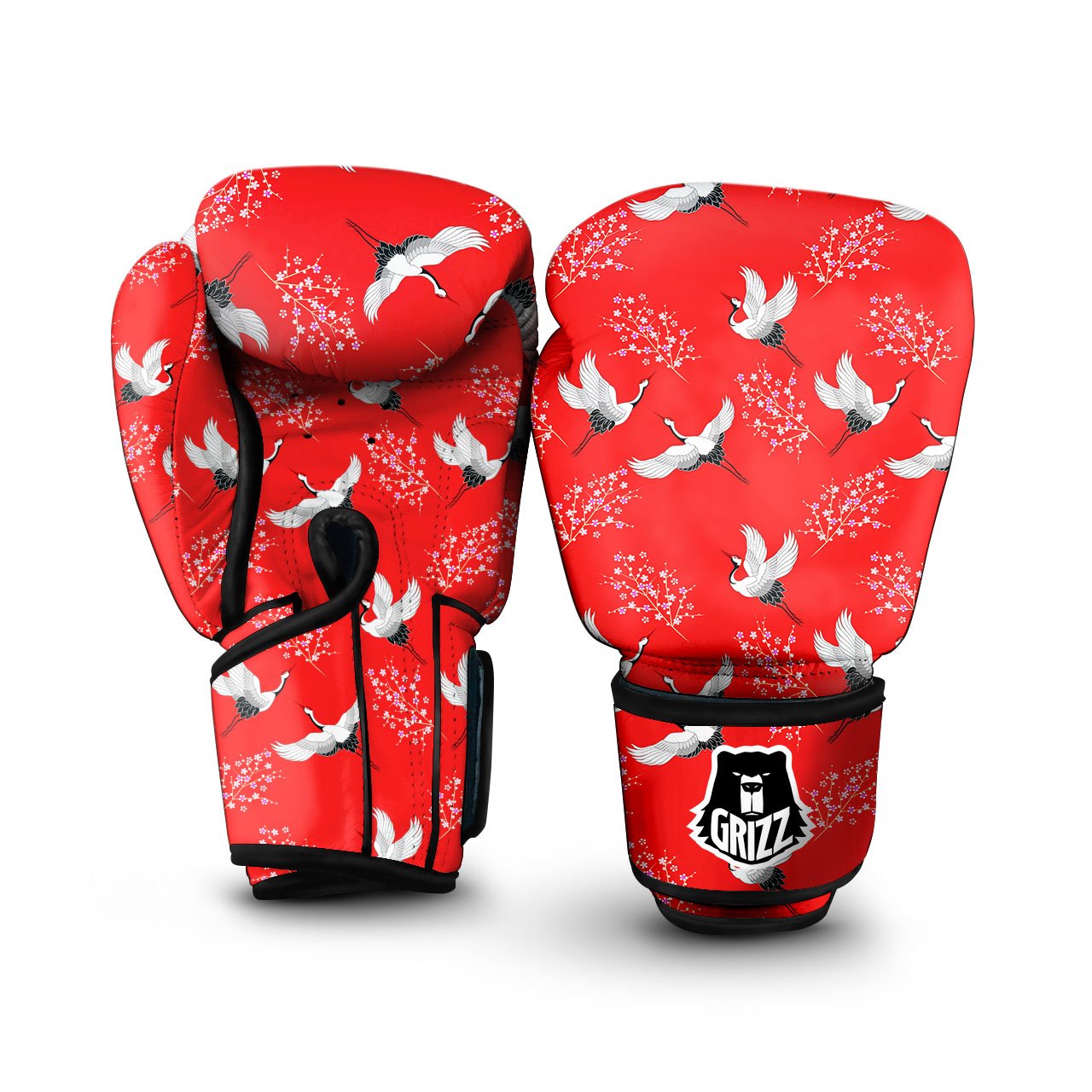 Crane Bird Japanese Print Pattern Boxing Gloves-grizzshop