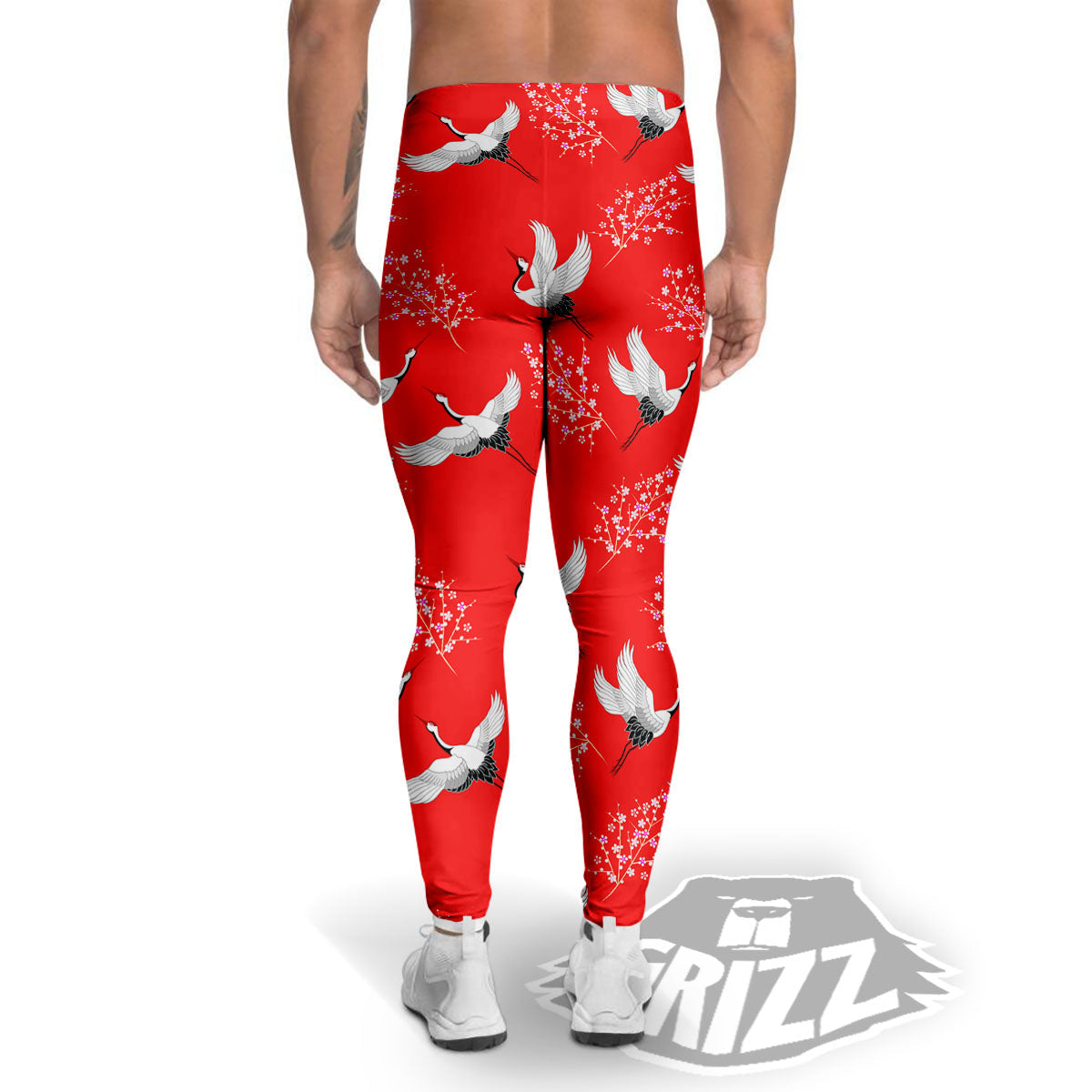 Crane Bird Japanese Print Pattern Men's Leggings-grizzshop