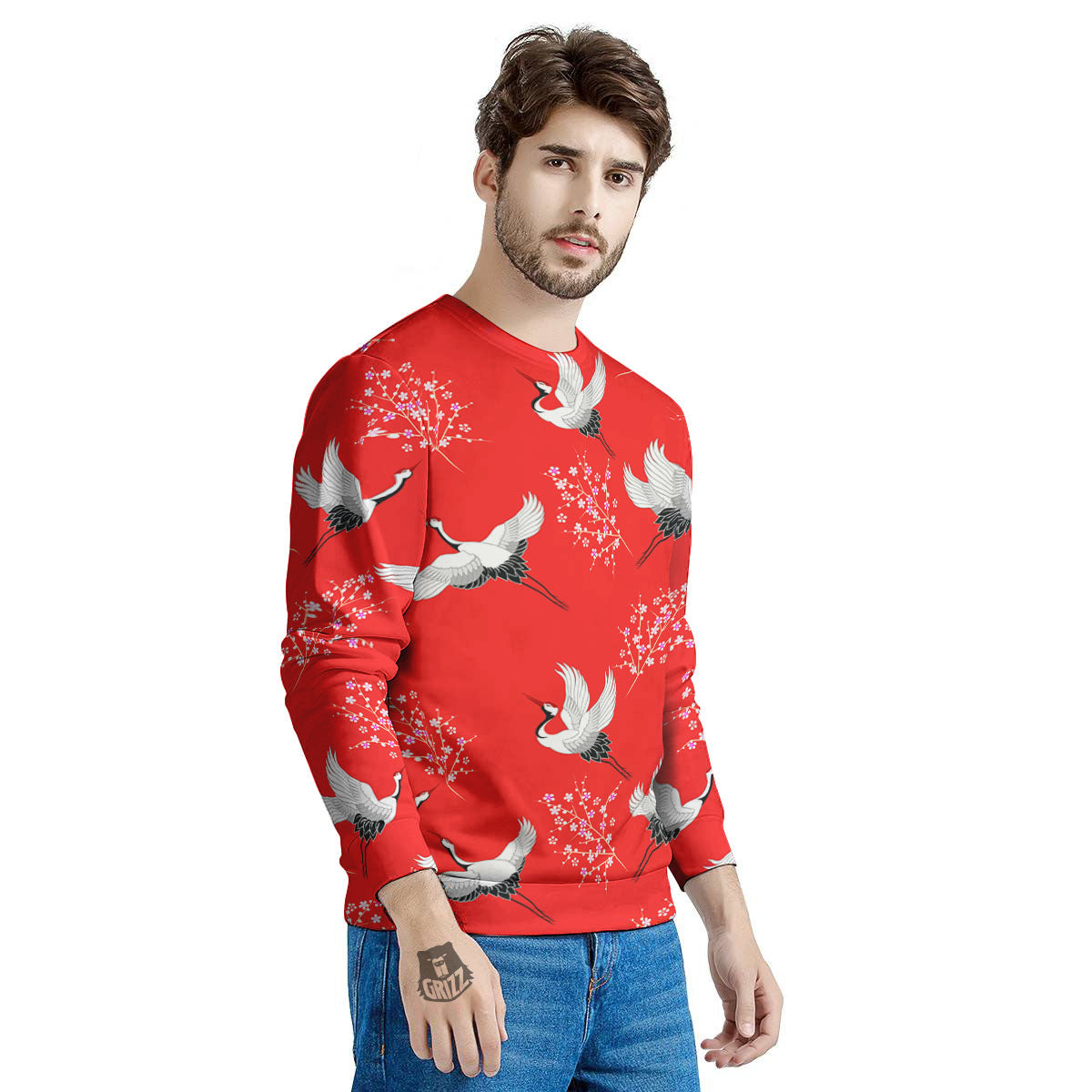 Crane Bird Japanese Print Pattern Men's Sweatshirt-grizzshop