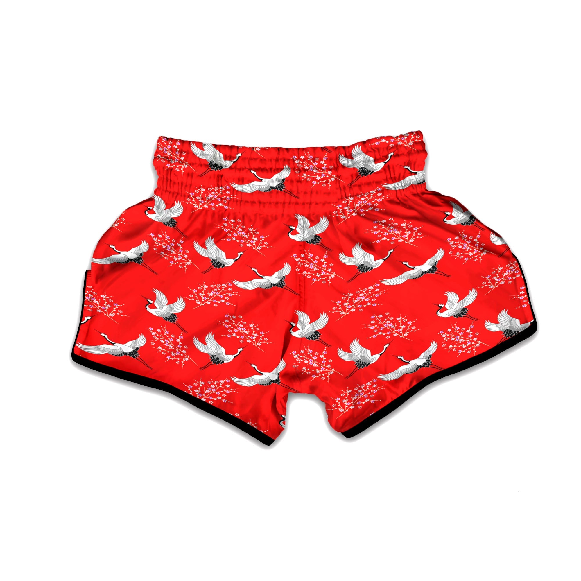 Crane Bird Japanese Print Pattern Muay Thai Boxing Shorts-grizzshop