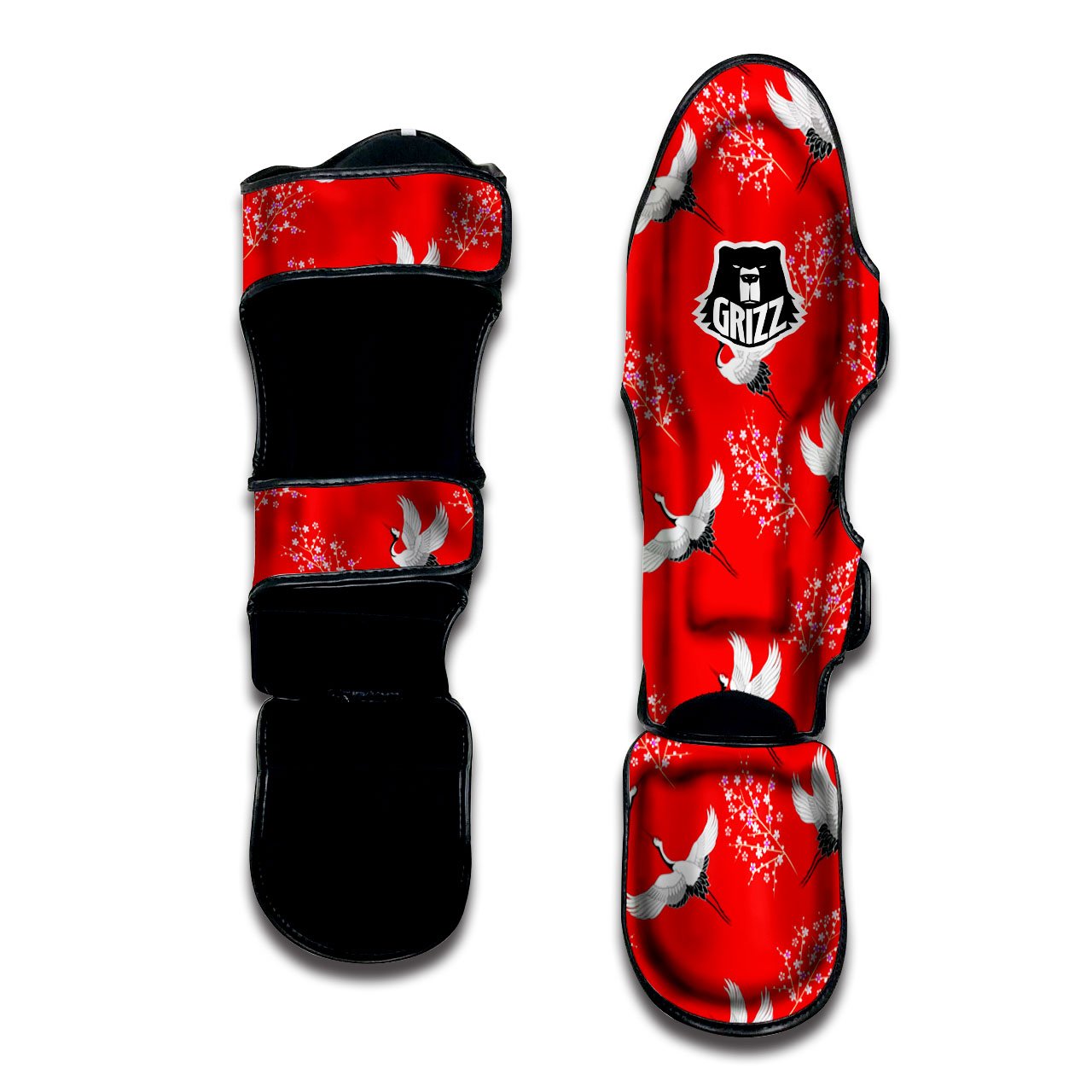 Crane Bird Japanese Print Pattern Muay Thai Shin Guards-grizzshop