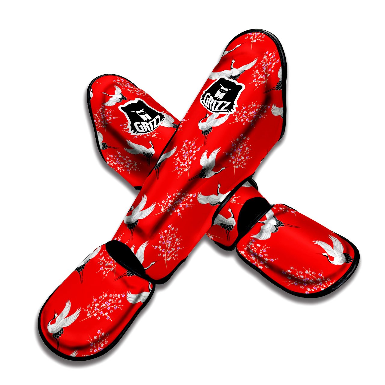 Crane Bird Japanese Print Pattern Muay Thai Shin Guards-grizzshop