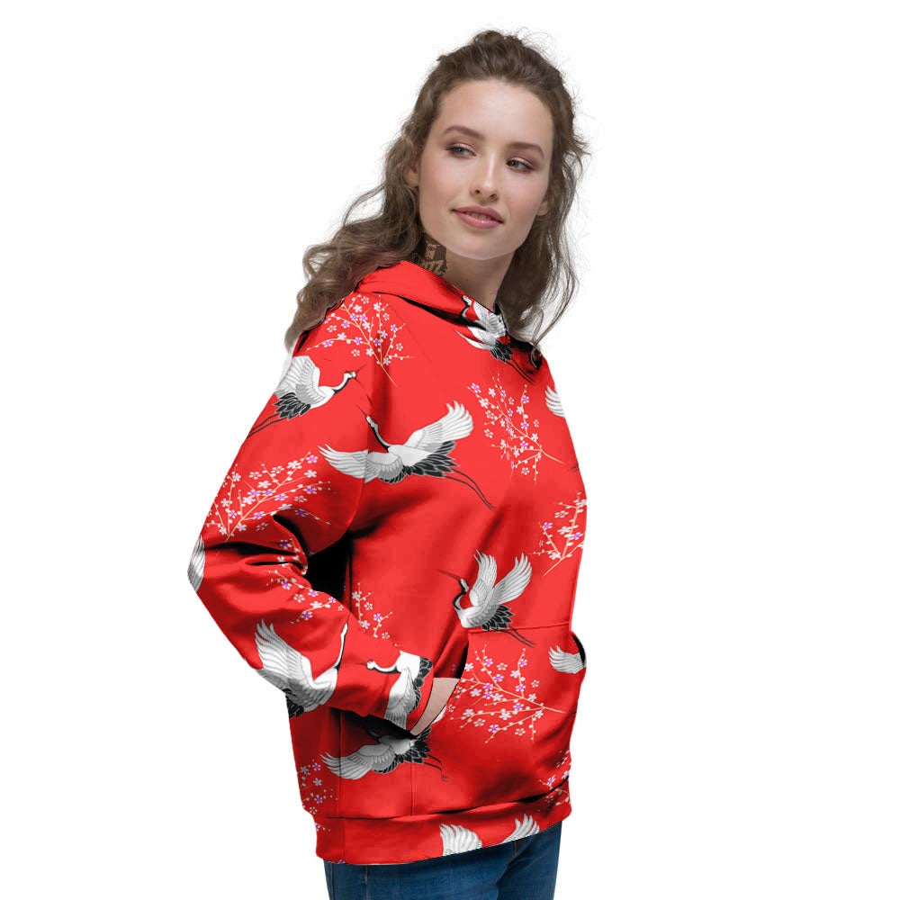 Crane Bird Japanese Print Pattern Women's Hoodie-grizzshop