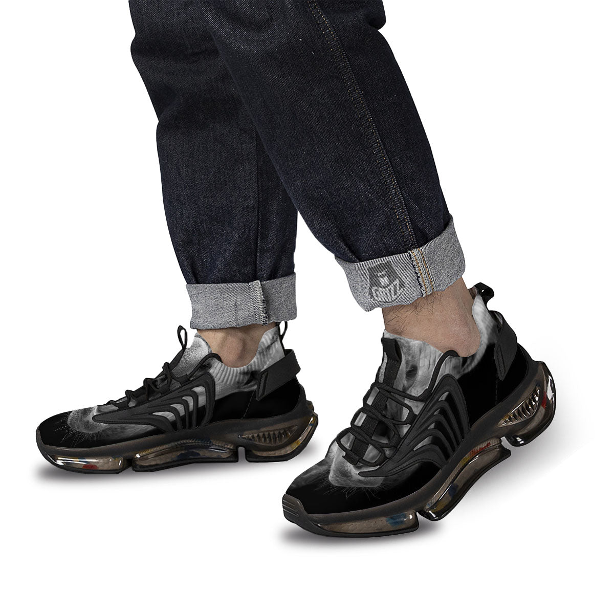 Crazy Donkey White And Black Print Black Gym Shoes-grizzshop