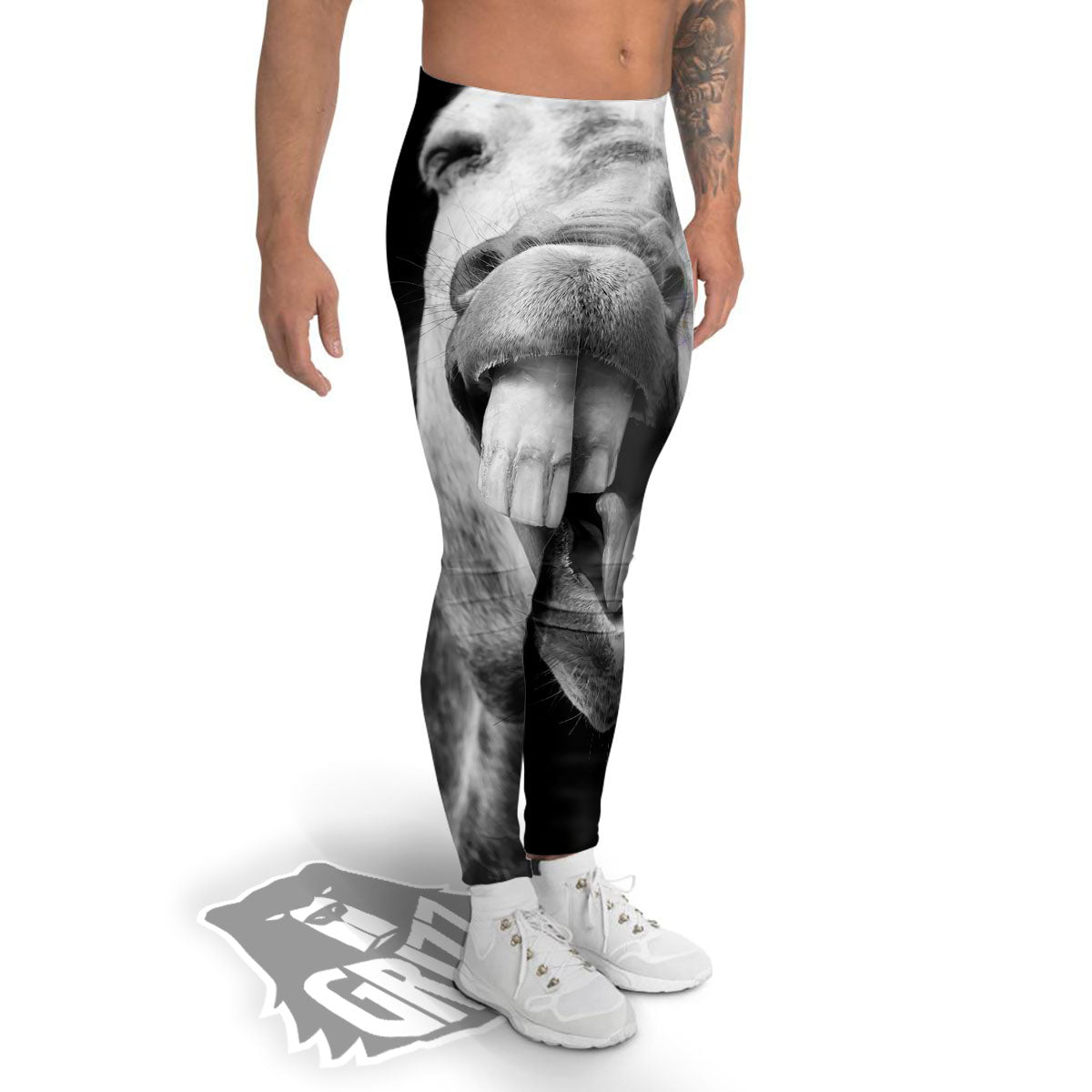 Crazy Donkey White And Black Print Men's Leggings-grizzshop