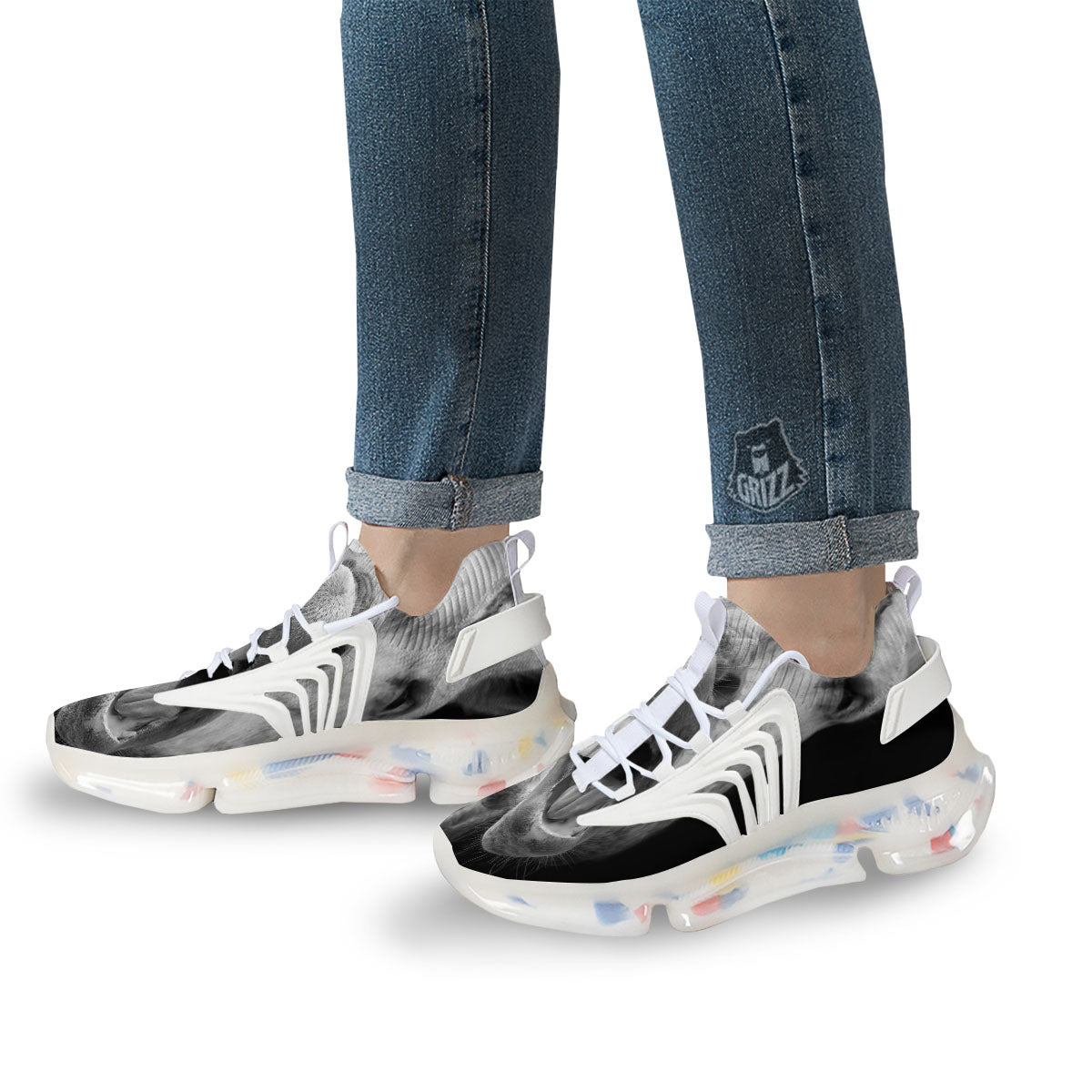 Crazy Donkey White And Black Print White Gym Shoes-grizzshop
