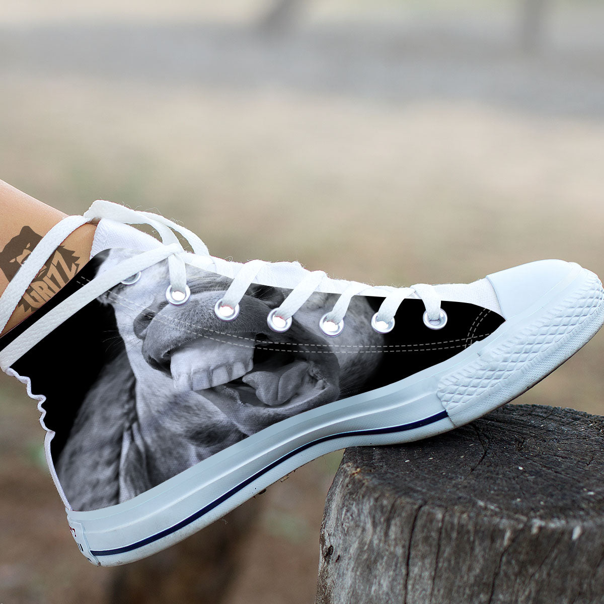 Crazy Donkey White And Black Print White High Top Shoes-grizzshop
