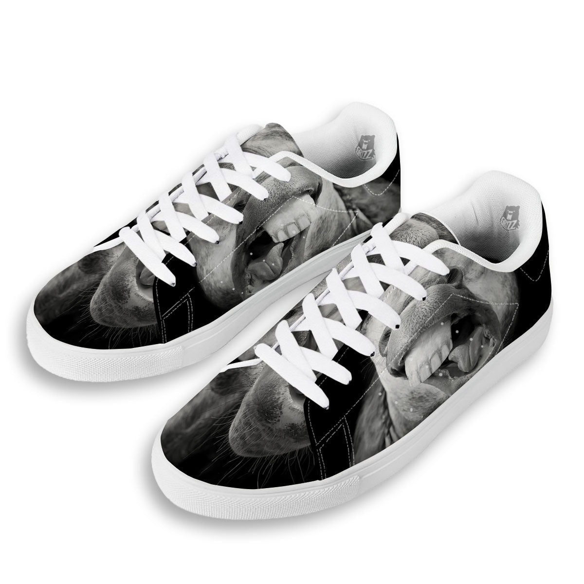 Crazy Donkey White And Black Print White Low Top Sneakers-grizzshop