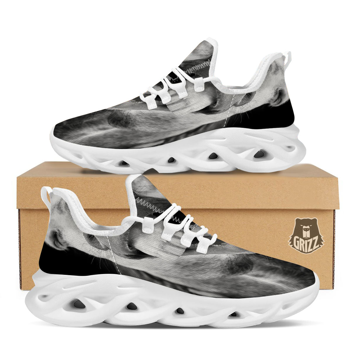Crazy Donkey White And Black Print White Running Shoes-grizzshop