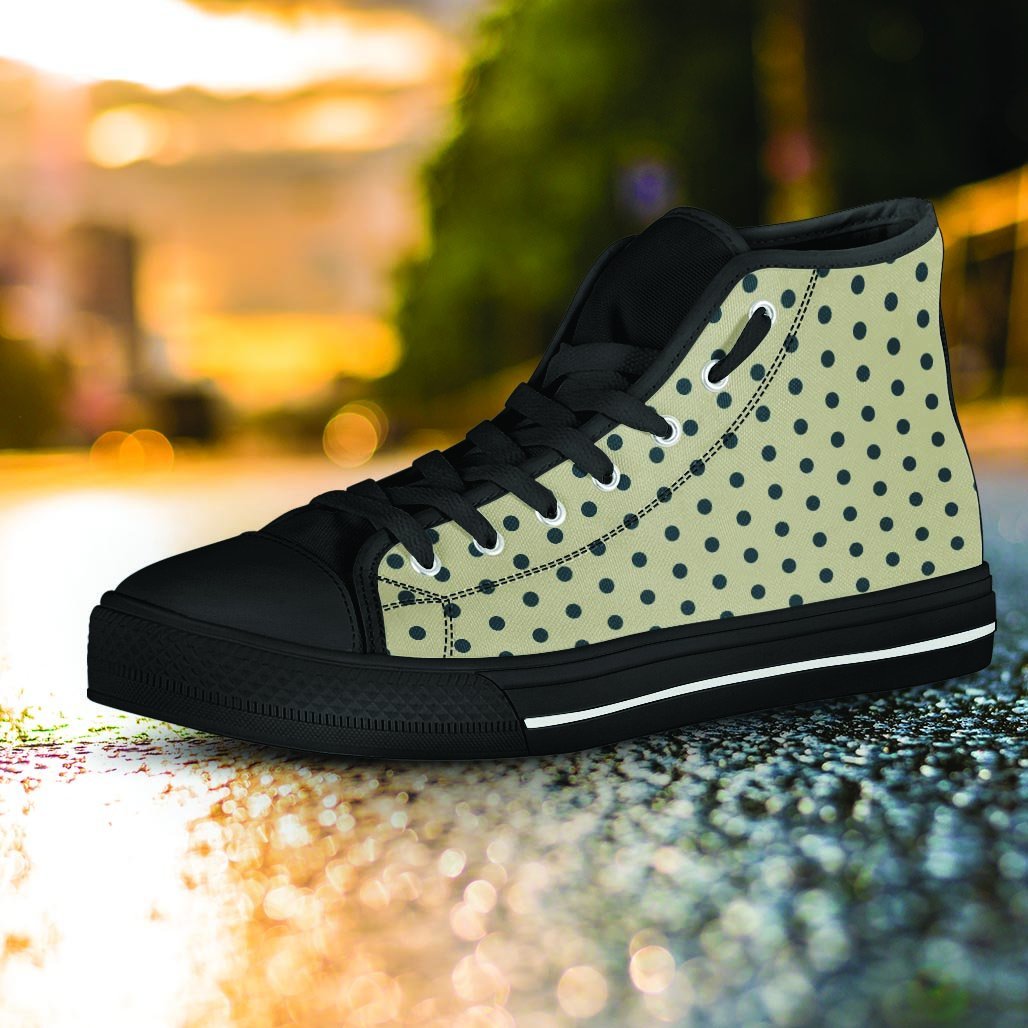 Cream And Black Polka Dot Print Women's High Top Shoes-grizzshop