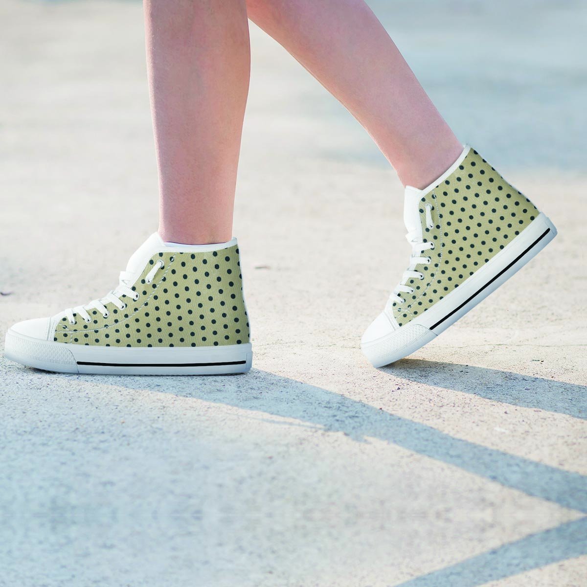 Cream And Black Polka Dot Print Women's High Top Shoes-grizzshop