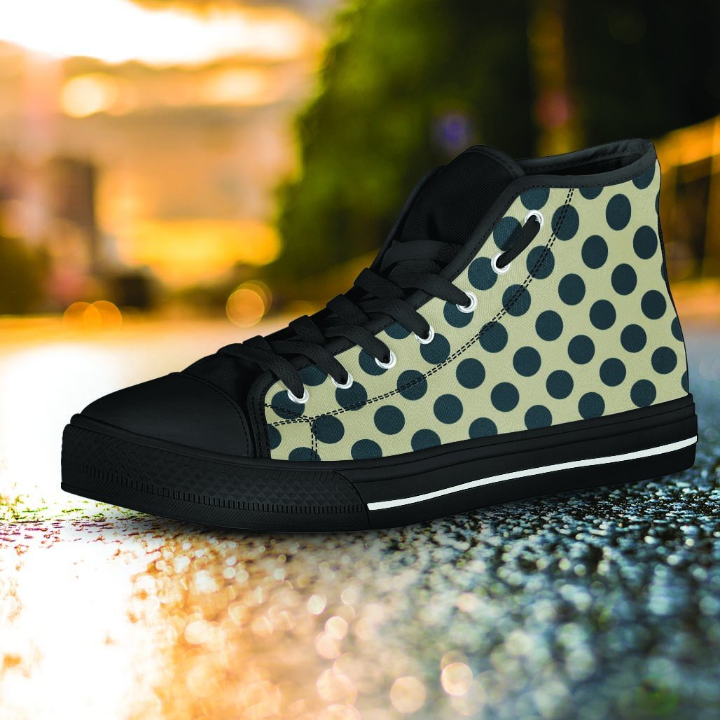 Cream And Black Polka Dot Women's High Top Shoes-grizzshop