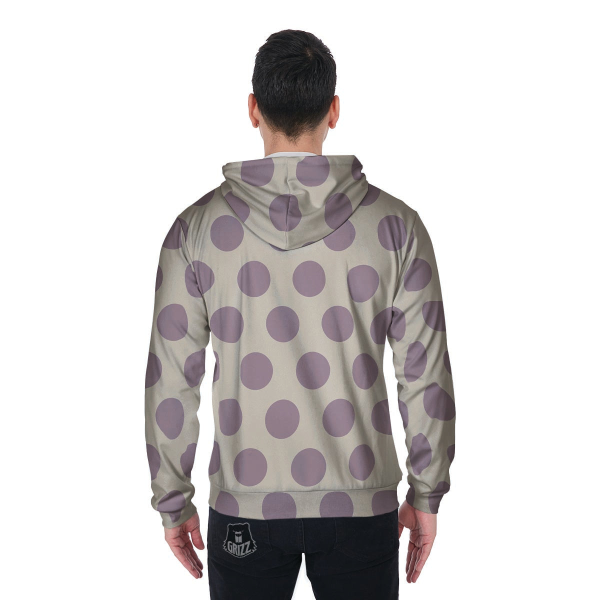 Cream And Brown Polka Dot Men's Zip Up Hoodie-grizzshop