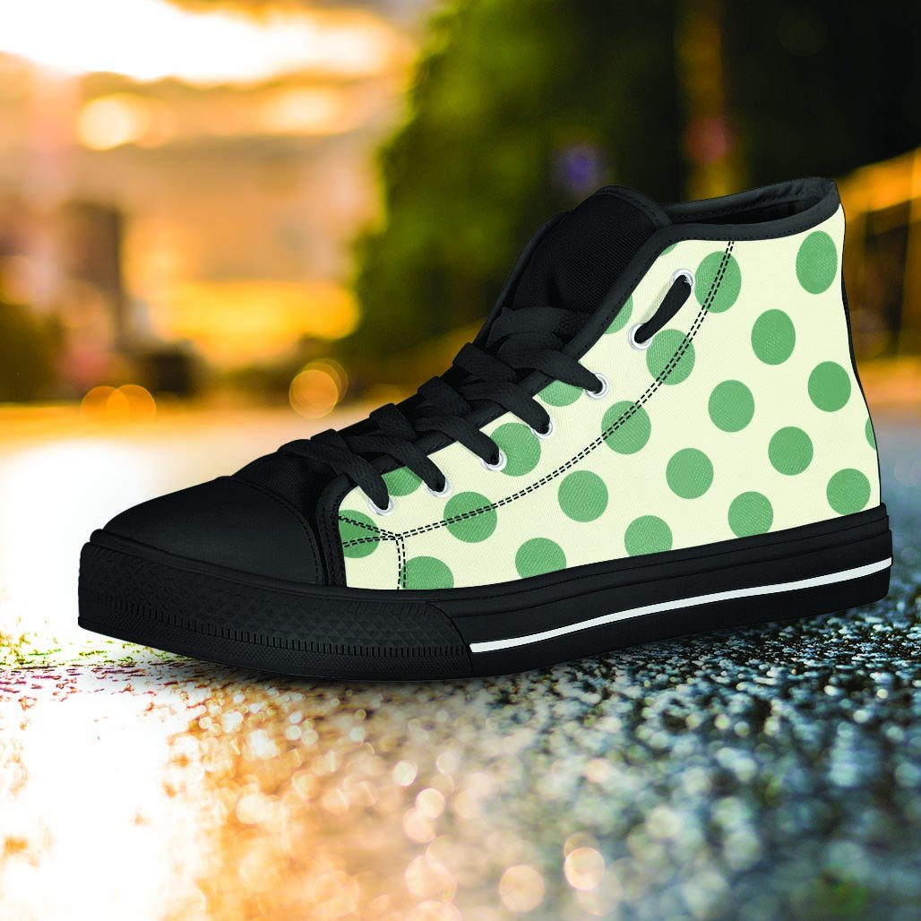 Cream And Emerald Polka Dot Women's High Top Shoes-grizzshop