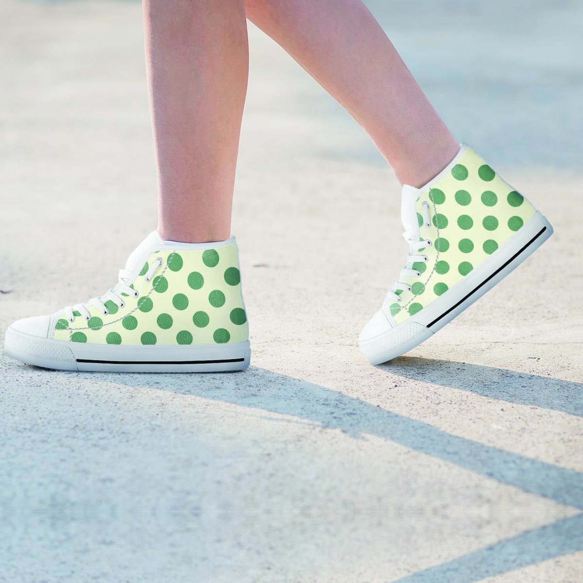Cream And Emerald Polka Dot Women's High Top Shoes-grizzshop