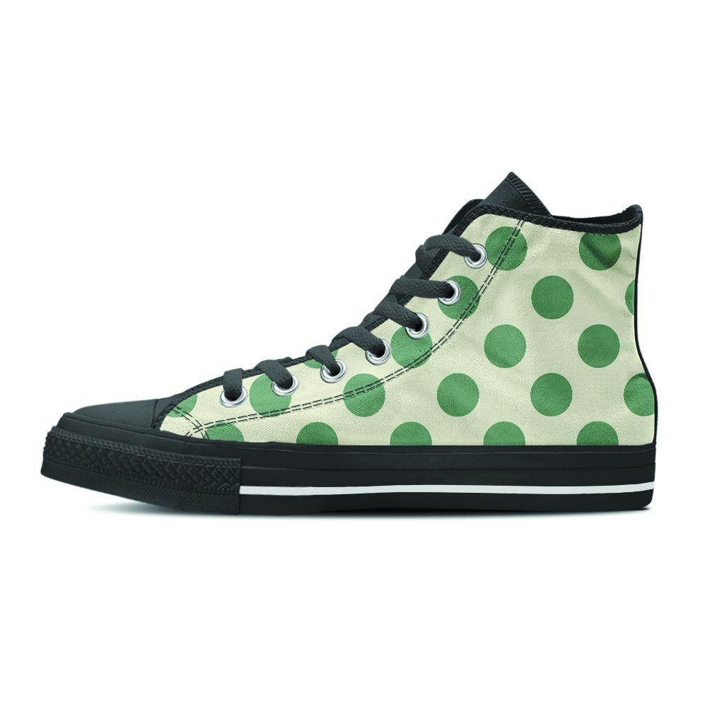 Cream And Emerald Polka Dot Women's High Top Shoes-grizzshop