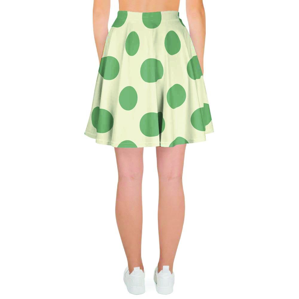 Cream And Emerald Polka Dot Women's Skirt-grizzshop