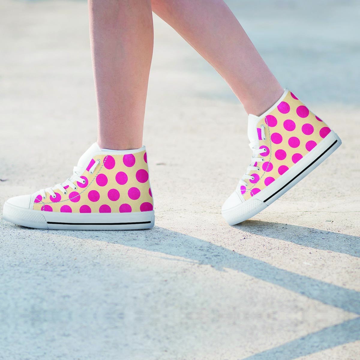 Cream And Pink Polka Dot Women's High Top Shoes-grizzshop