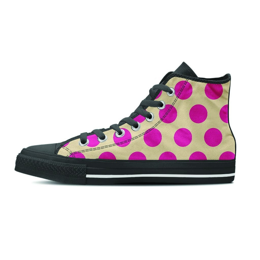 Cream And Pink Polka Dot Women's High Top Shoes-grizzshop