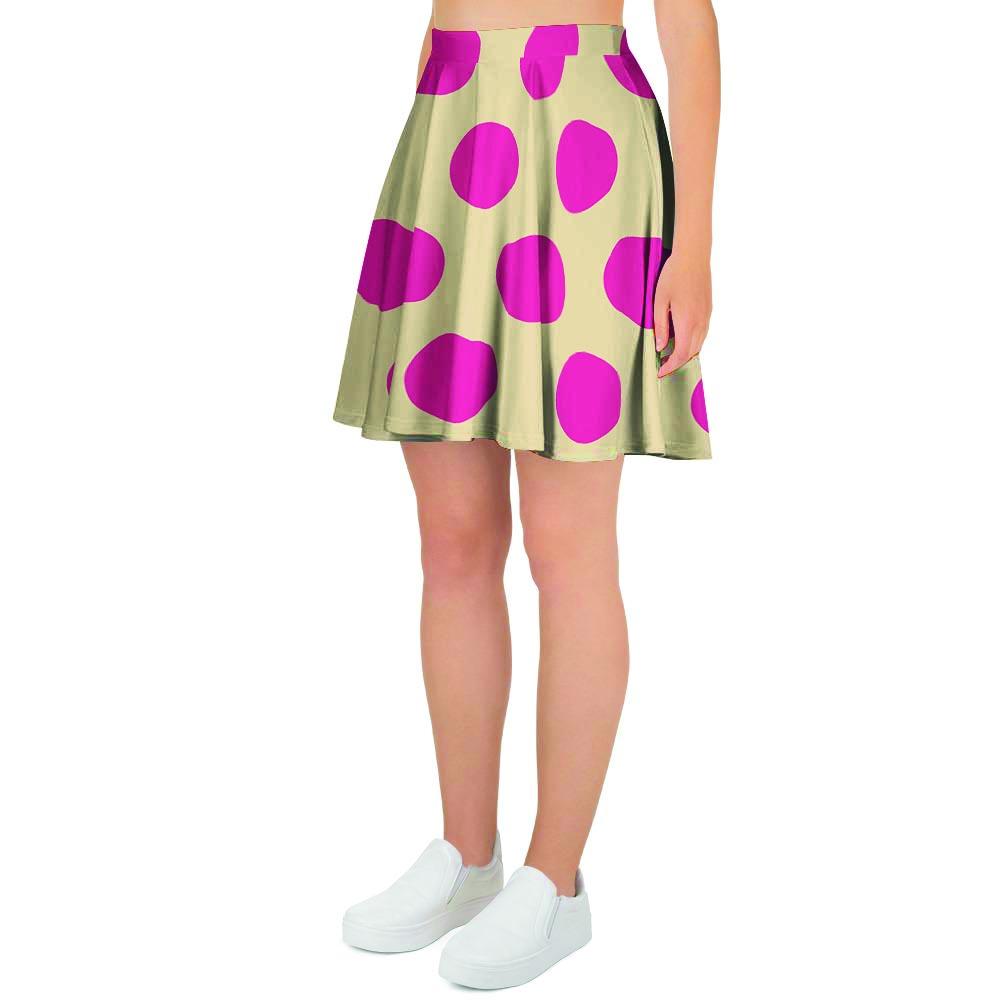 Cream And Pink Polka Dot Women's Skirt-grizzshop