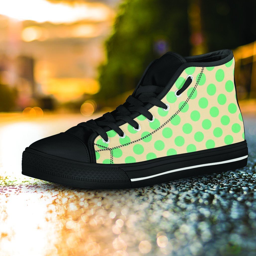 Cream And Teal Polka Dot Women's High Top Shoes-grizzshop