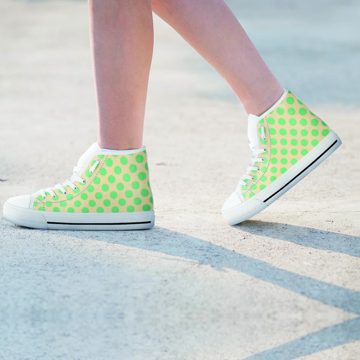 Cream And Teal Polka Dot Women's High Top Shoes-grizzshop