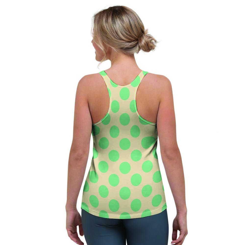 Cream And Teal Polka Dot Women's Racerback Tank Top-grizzshop