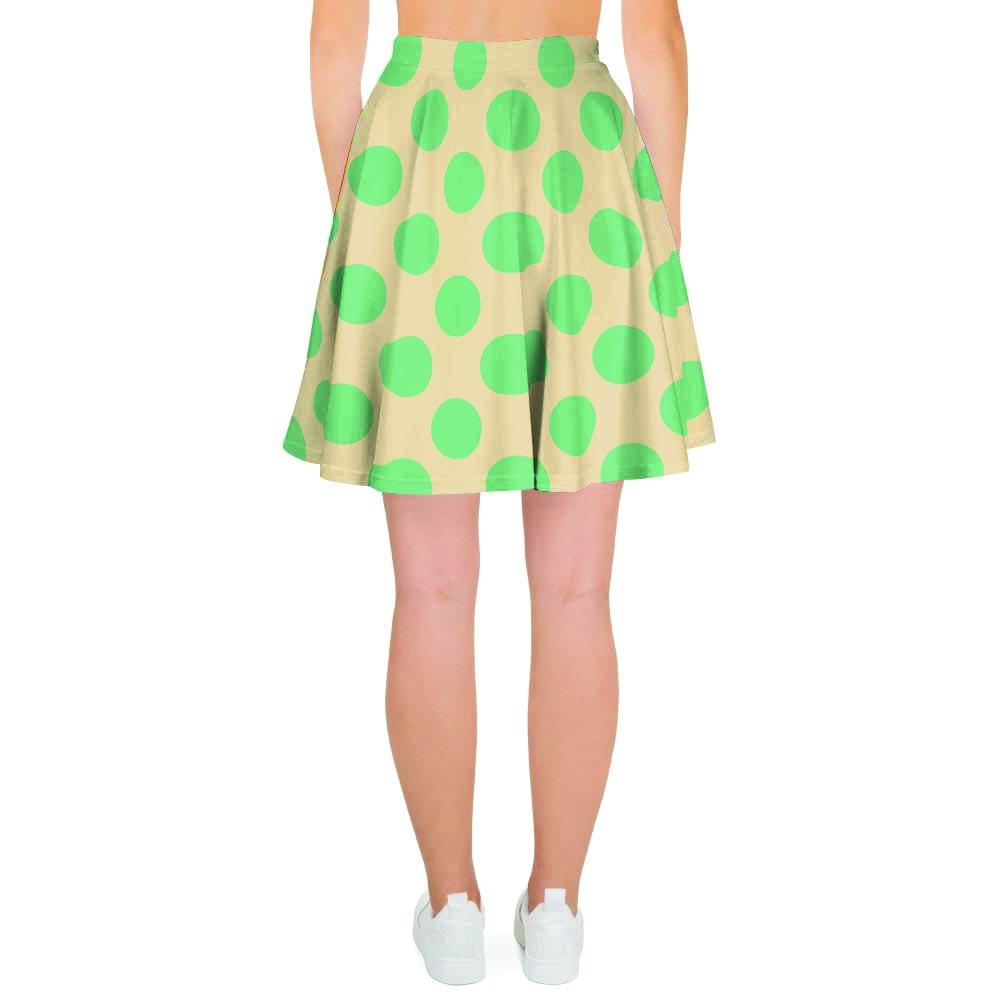 Cream And Teal Polka Dot Women's Skirt-grizzshop
