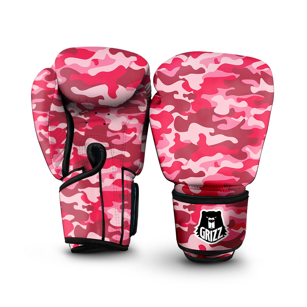 Crimson Camo And Camouflage Print Boxing Gloves-grizzshop