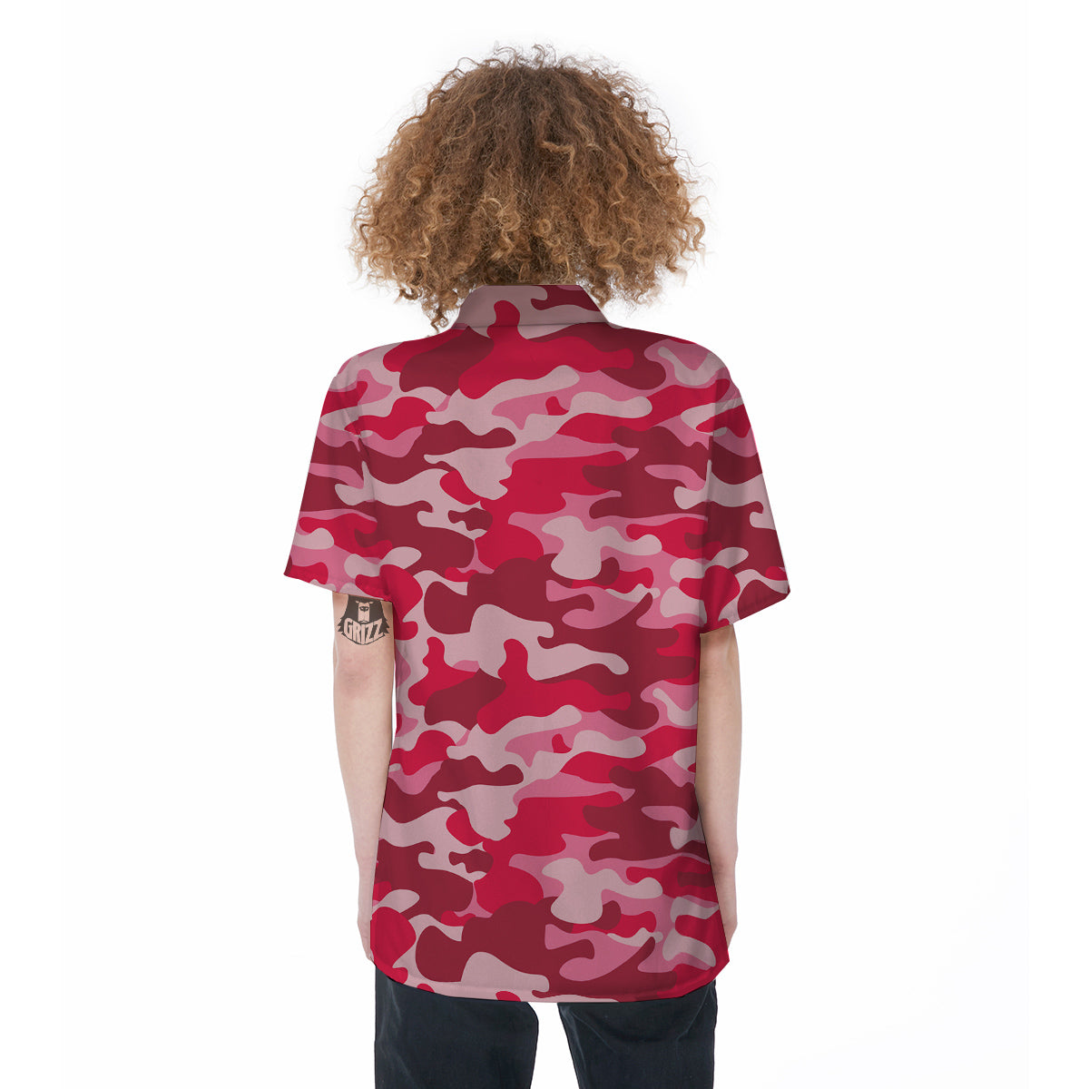 Crimson Camo And Camouflage Print Women's Short Sleeve Shirts-grizzshop