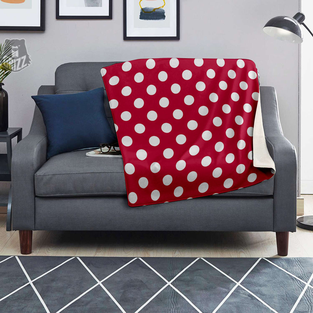 Crimson Color Polka Dot Print Pattern Blanket-grizzshop