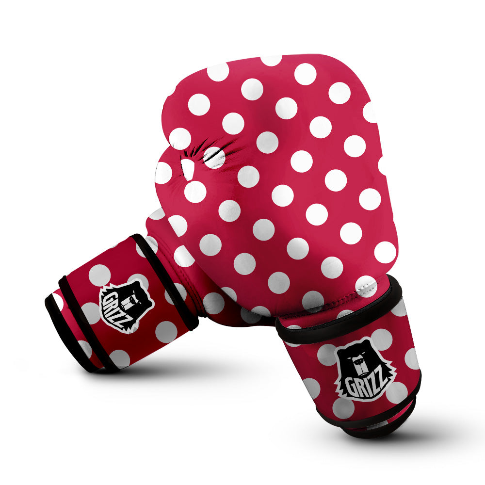 Crimson Color Polka Dot Print Pattern Boxing Gloves-grizzshop
