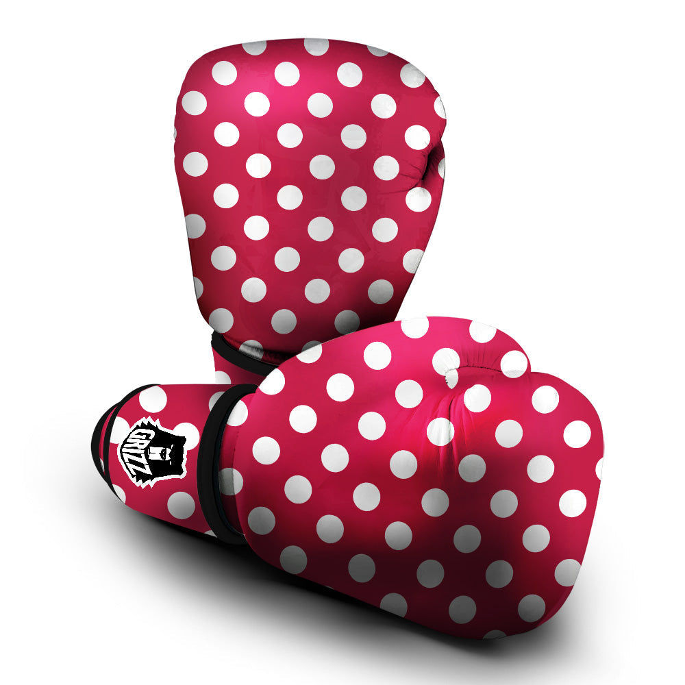 Crimson Color Polka Dot Print Pattern Boxing Gloves-grizzshop