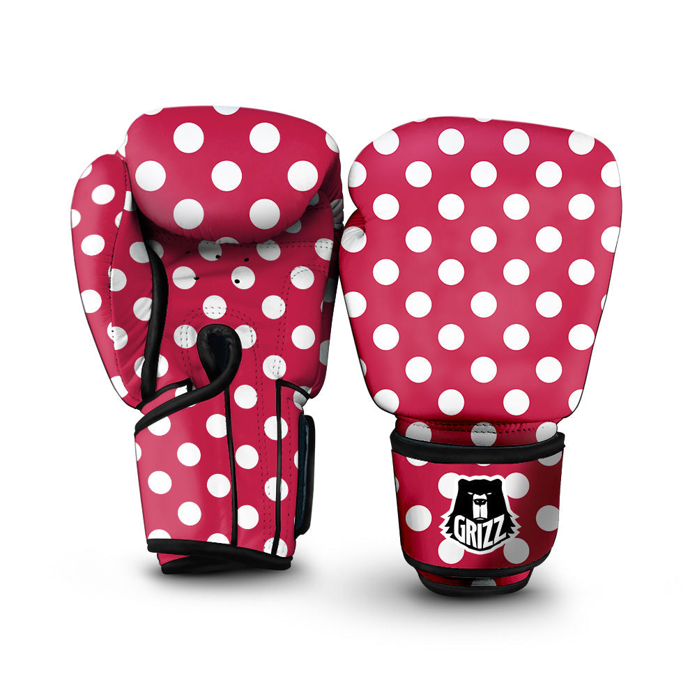 Crimson Color Polka Dot Print Pattern Boxing Gloves-grizzshop