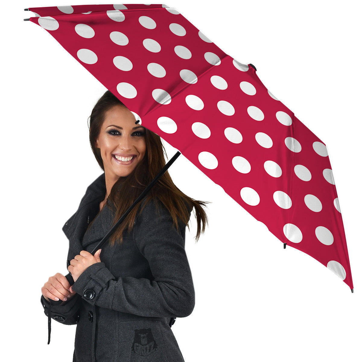 Crimson Color Polka Dot Print Pattern Umbrella-grizzshop