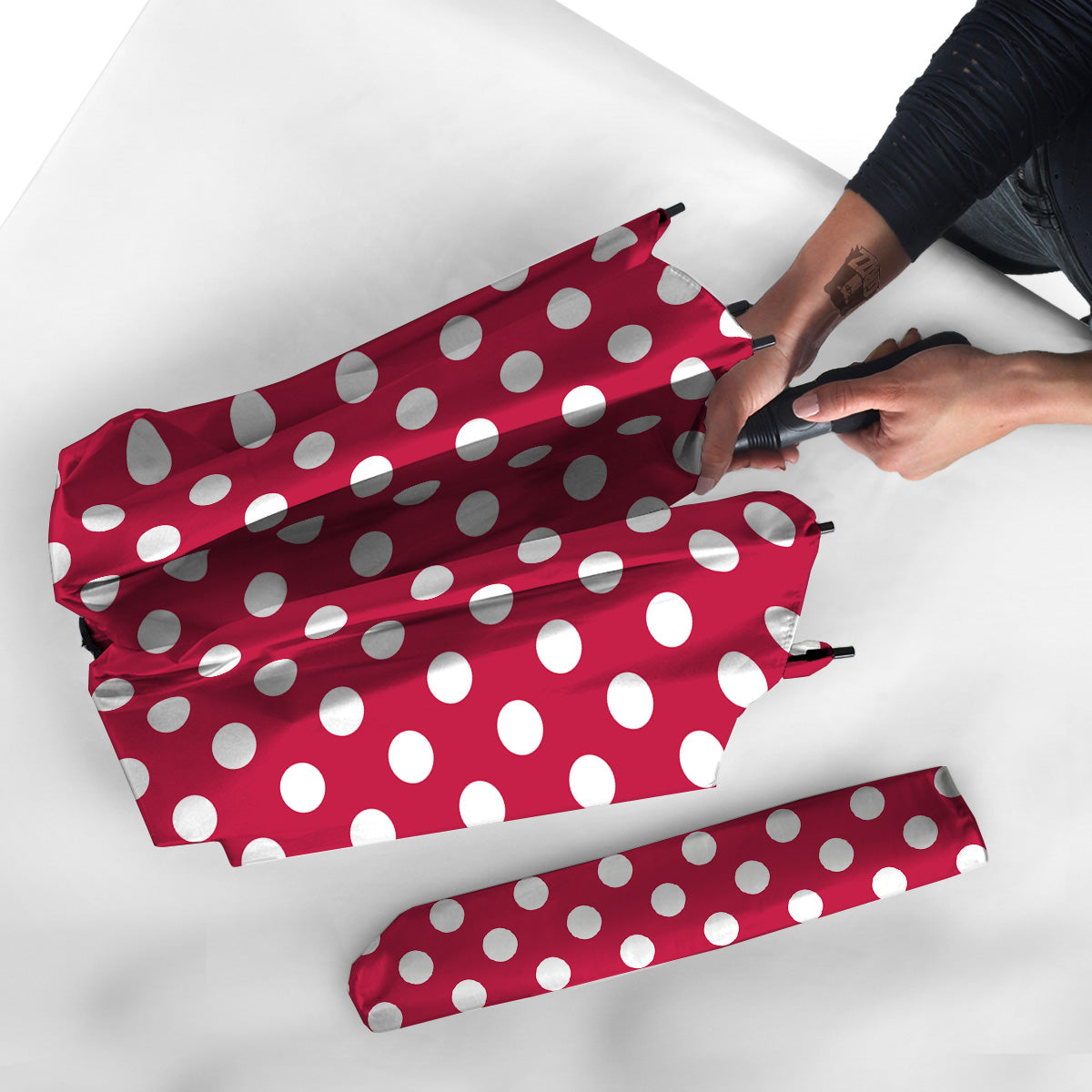 Crimson Color Polka Dot Print Pattern Umbrella-grizzshop