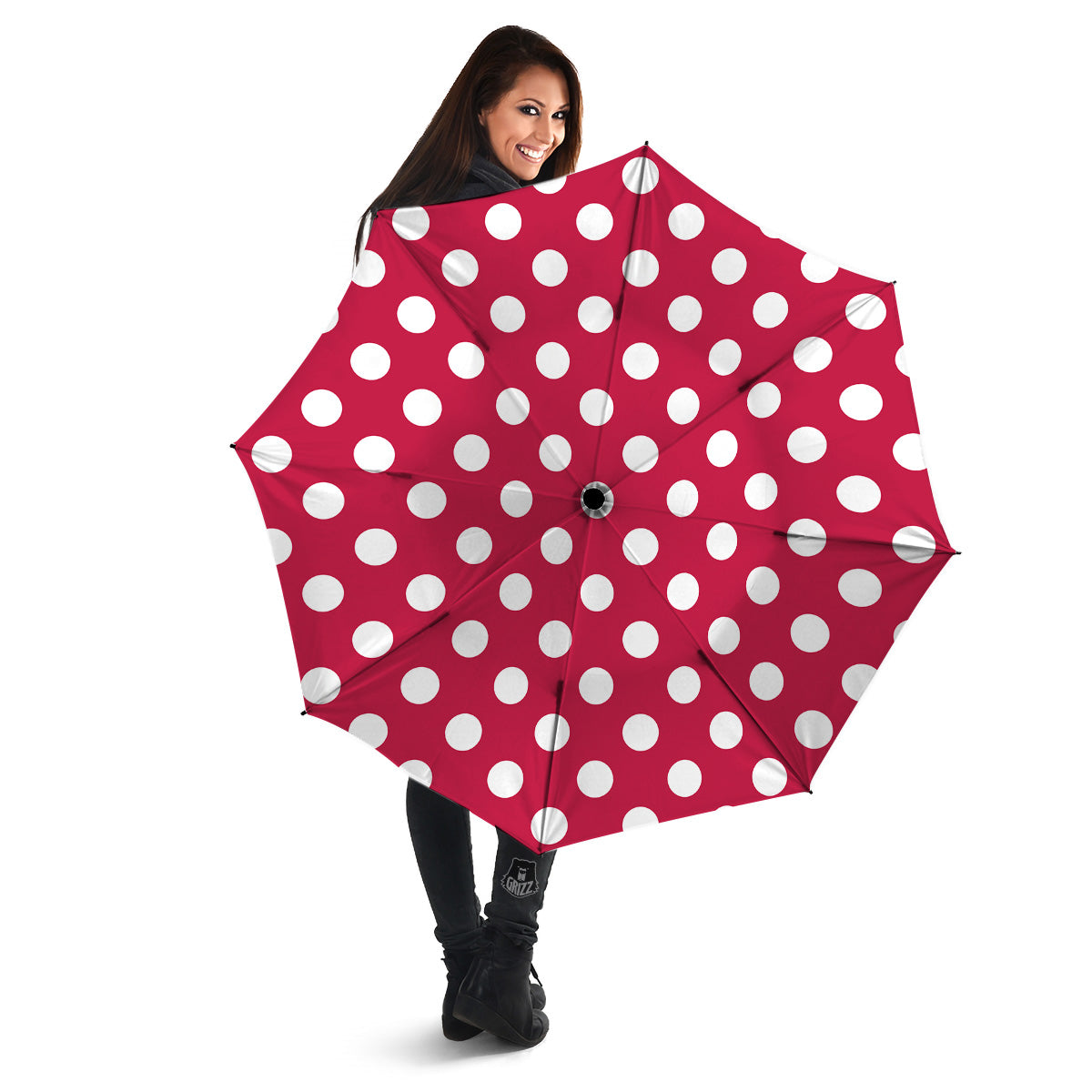 Crimson Color Polka Dot Print Pattern Umbrella-grizzshop