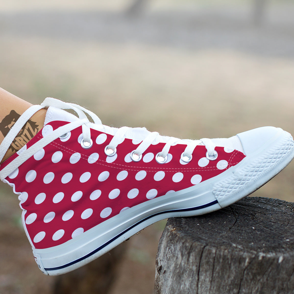 Crimson Color Polka Dot Print Pattern White High Top Shoes-grizzshop