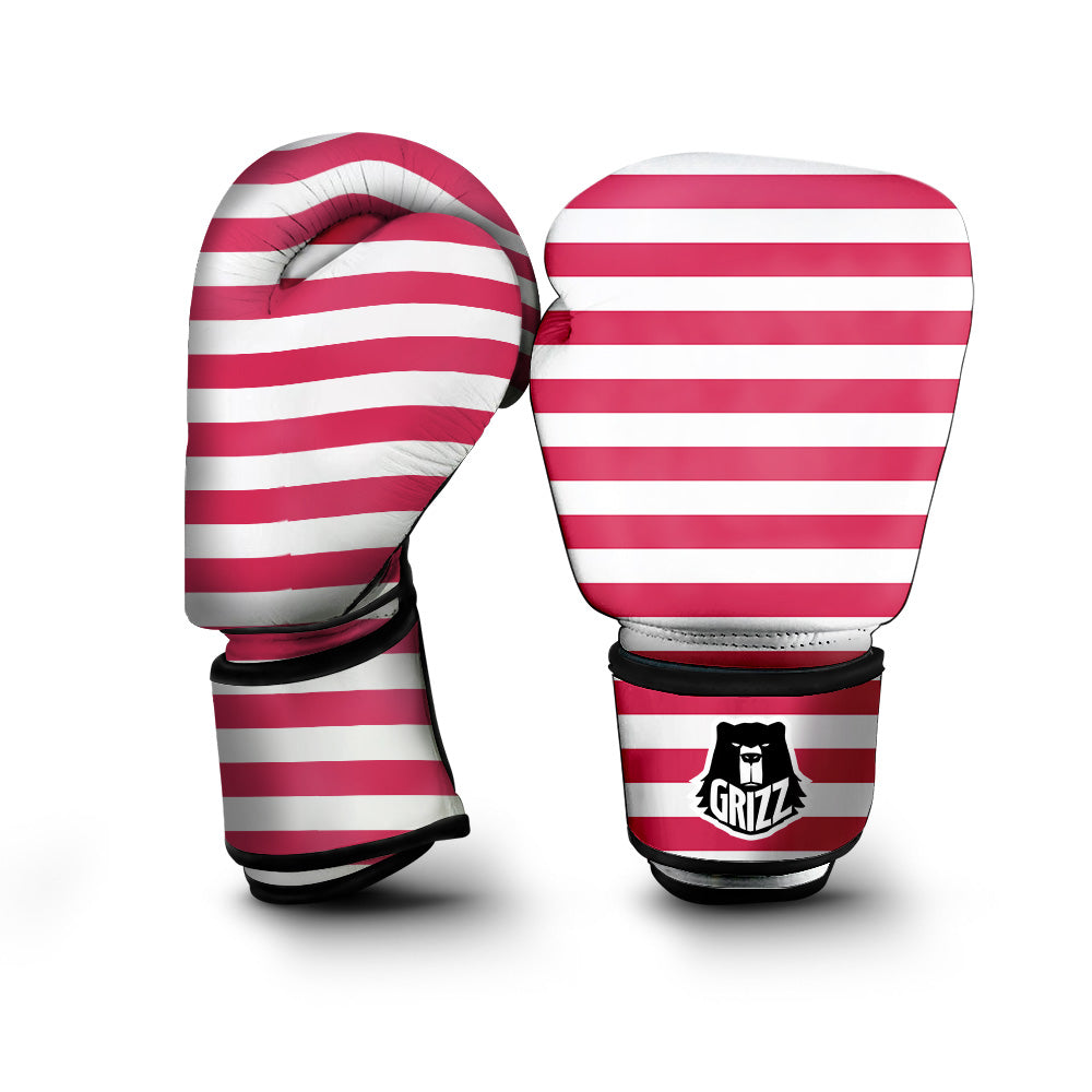 Crimson Color Striped Print Boxing Gloves-grizzshop