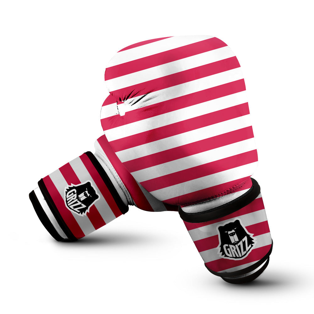 Crimson Color Striped Print Boxing Gloves-grizzshop