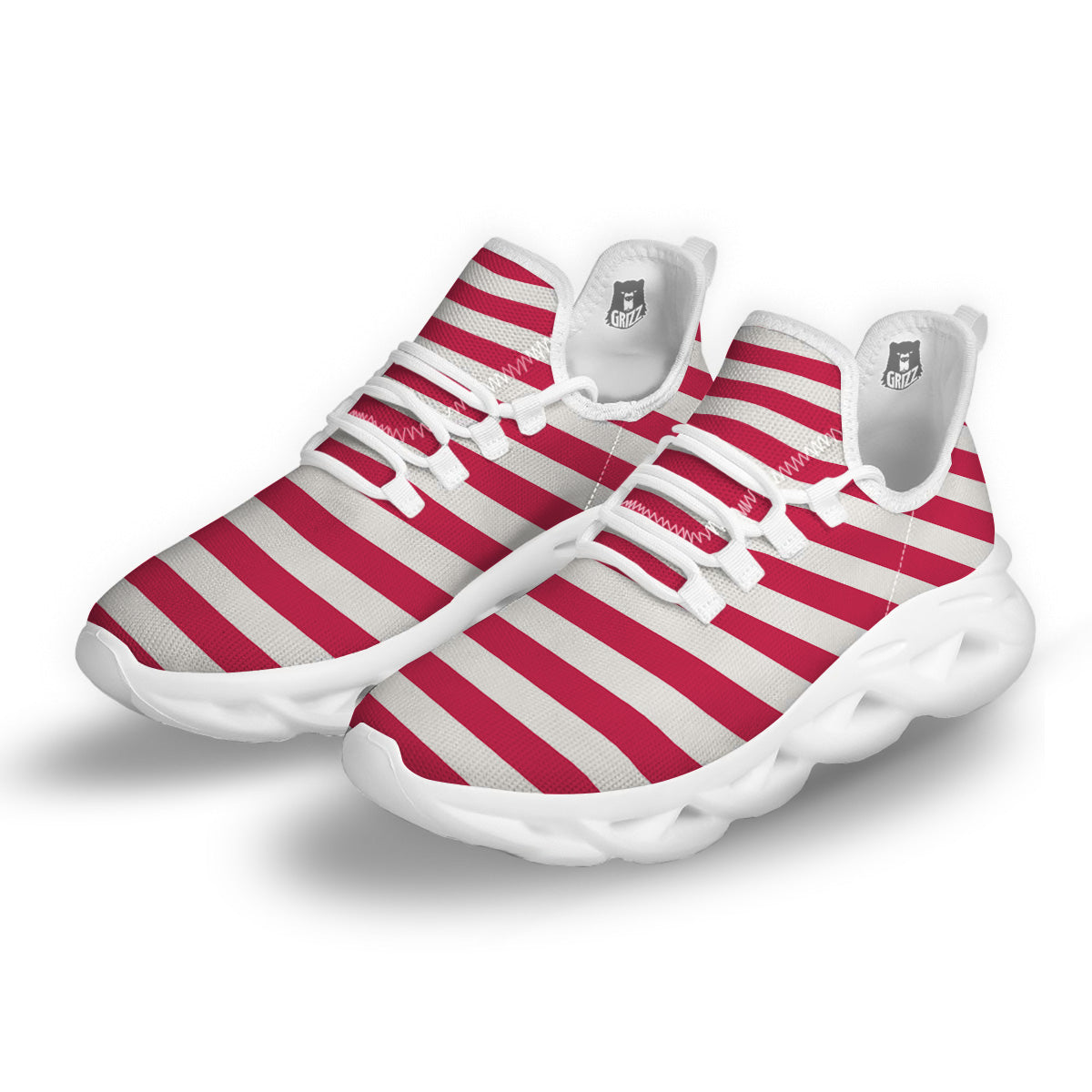 Crimson Color Striped Print White Running Shoes-grizzshop