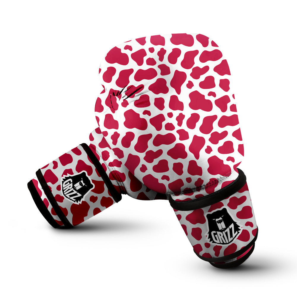 Crimson Cow Print Pattern Boxing Gloves-grizzshop