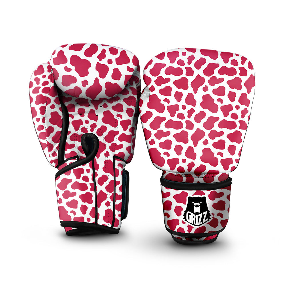 Crimson Cow Print Pattern Boxing Gloves-grizzshop